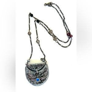 Necklace -Polymer clay Pendant on a Crystal Beaded Chain Accented